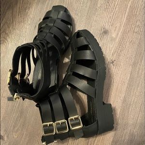 Strapped Gladiator Boots with Gold Buckle